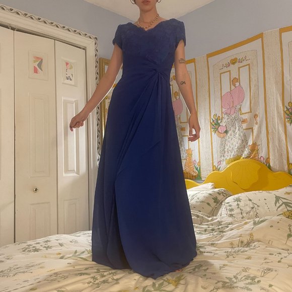 Blue lace greecian bridesmaid formal maxi gown! - Picture 2 of 16